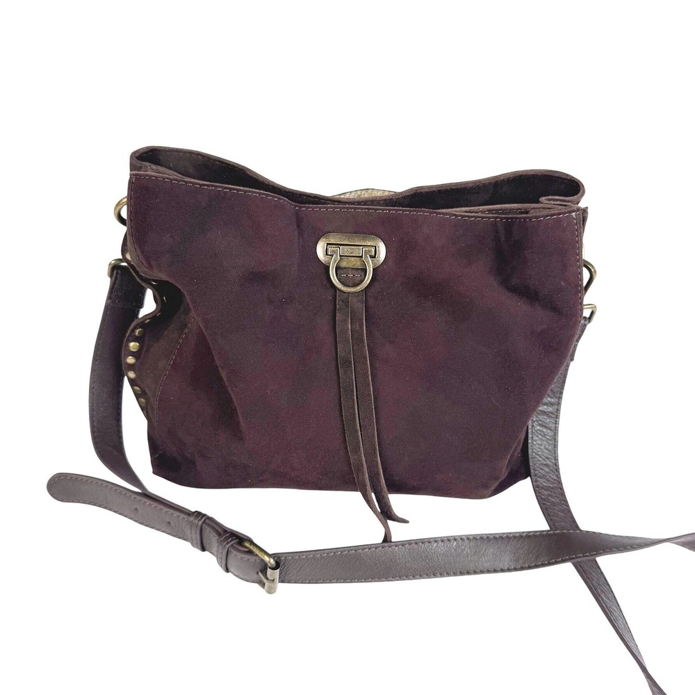 Harbour 2Nd Crossbody Chocolate Brown Suede Leather Brass Tone Studded Hobo Bag